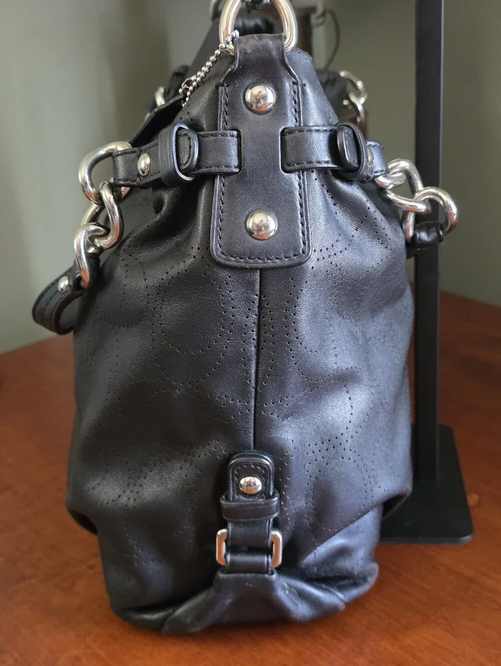 Coach F16908 Brooke Convertible Duffle Black Signature Perforated Leather Bag
